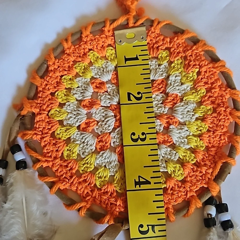 Hand Crafted Dreamcatcher Crochet orange handmade knit floral fall decor